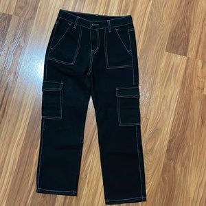 SHEIN- girls zipper fly contrast stitch pocket jeans